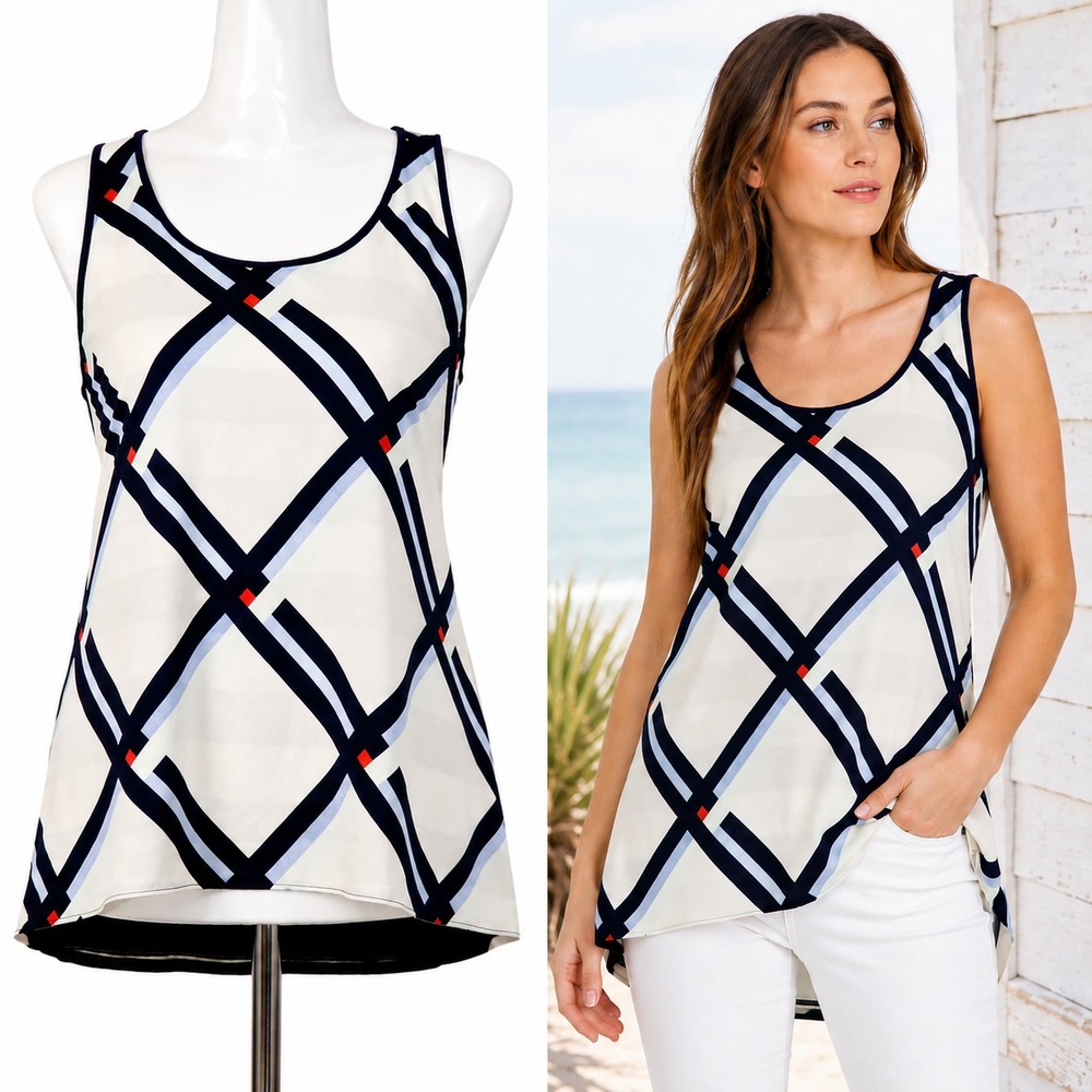 Cynthia Rowley Boho Cami Tank Top Shirt Geometric Sleeveless Lagenlook Size XS